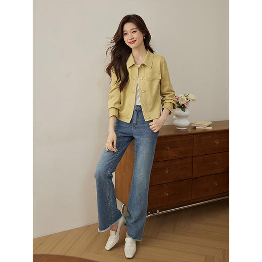 【1件72折】熙世界工装风麂皮绒女士短外套2025秋装新款休闲小个子夹克上衣 商品图2