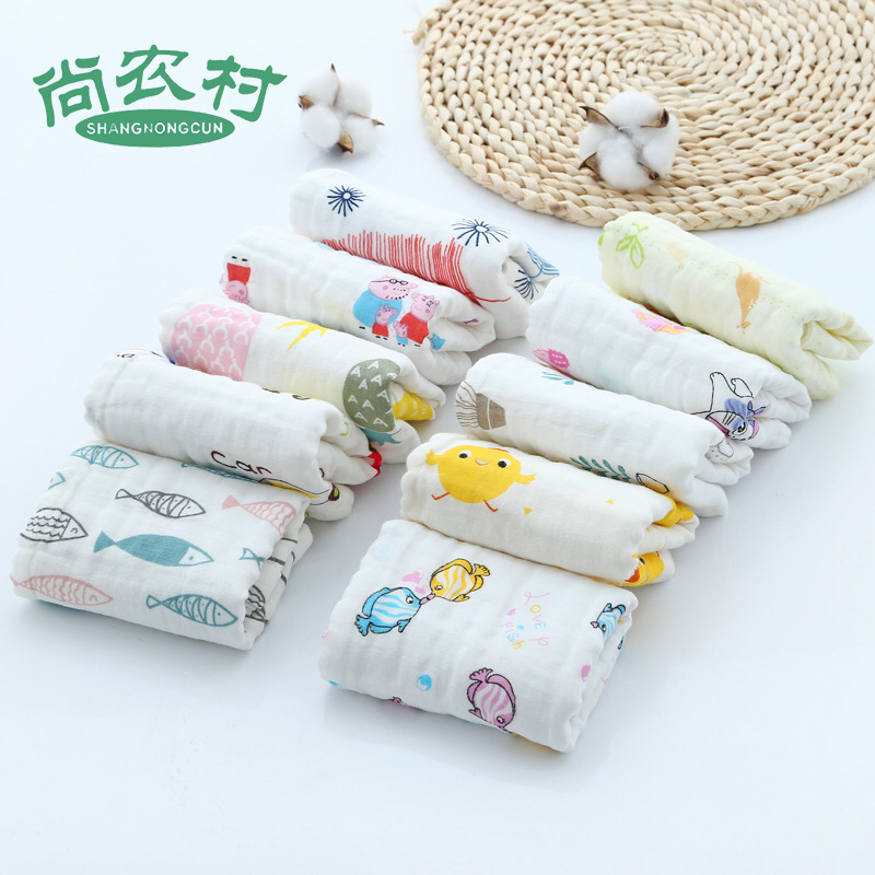 六层纱布童毛巾25*25-25*50cm 吸水柔软 颜色随机