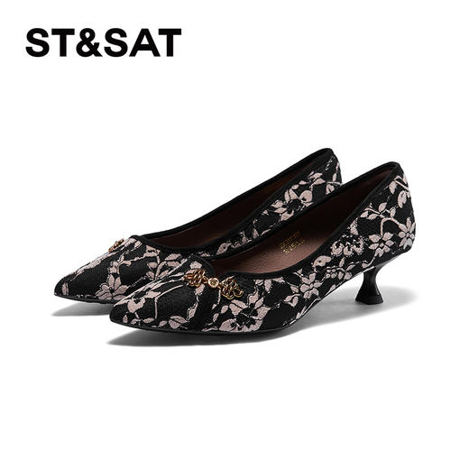 星期六中式风精致花纹气质跟鞋SSC3111177 商品图6