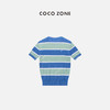 COCO ZONE莱塞尔棉混纺拼色条纹短袖针织衫气质圆领上衣CC1B0900 商品缩略图1