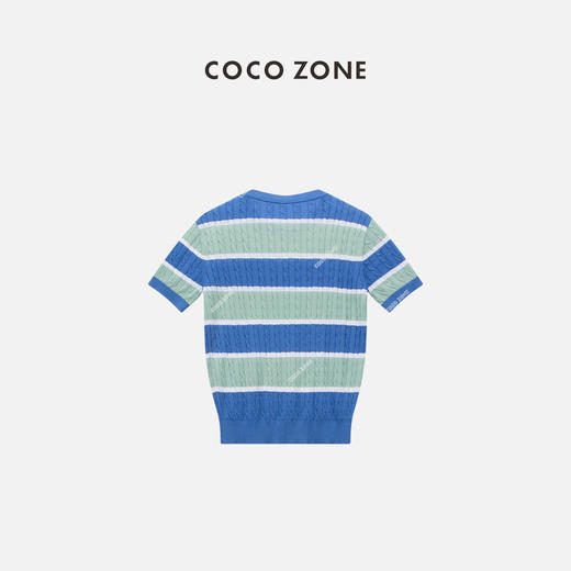 COCO ZONE莱塞尔棉混纺拼色条纹短袖针织衫气质圆领上衣CC1B0900 商品图1