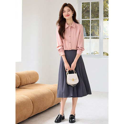 【专属特价】熙世界丝滑垂感缎面衬衫长袖2025秋季新款通勤百搭洋气粉色衬衣 商品图4