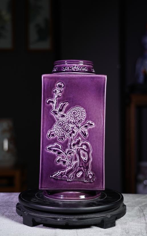 茄皮紫釉梅兰竹菊四方镶器 商品图0