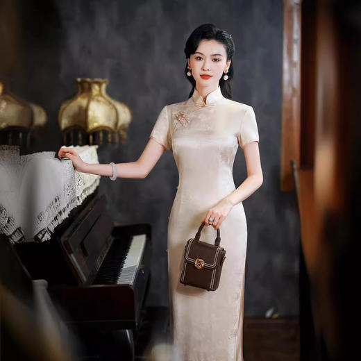 QXY醋酸旗袍长款2025季新款改良桑醋酸古时尚少女气质中国风连衣裙 商品图3