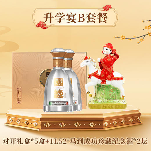 【升学宴B套餐】今世缘浓香型白酒对开国缘礼盒42度500ml*5盒+1L52度马到成功*2坛 商品图0