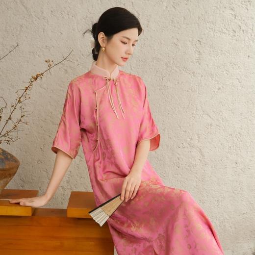 2024装新款新中式人丝提花复古女士连衣裙国风改良式旗袍L24031 商品图0