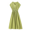 HM-S452夏季新款原创高端纯亚麻连衣裙简约V领连袖优雅风高腰大摆裙 商品缩略图4