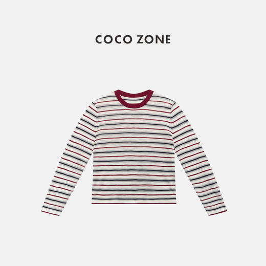 COCO ZONE 时尚彩条纹长袖针织衫休闲圆领上衣CC1B1518 商品图0