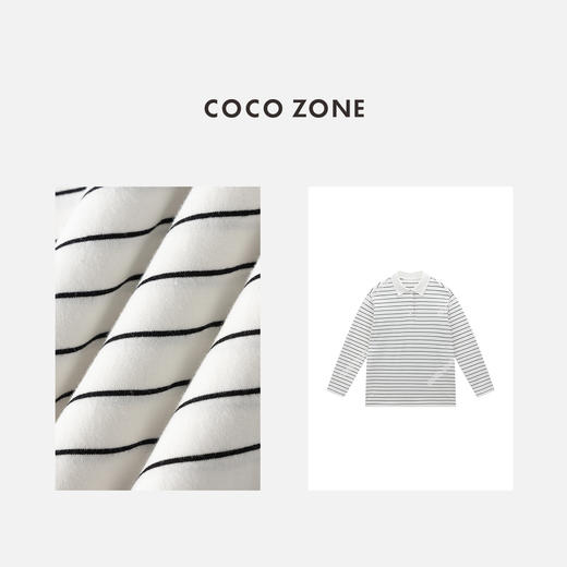 COCO ZONE 时尚休闲条纹T恤百搭翻领长袖上衣CC1B1409 商品图2