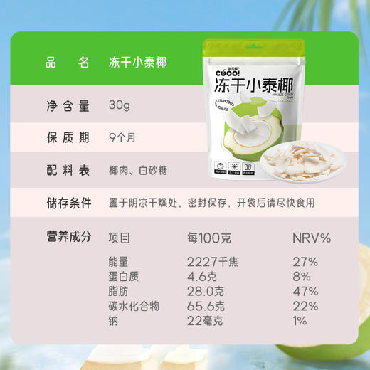 【鲜椰本味】酷可椰 冻干小泰椰 30g/袋  泰国国宝级香椰，1.5cm厚切；配料干净，非油炸，非膨化；冻干锁鲜 商品图4