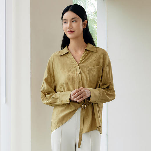 玳莎时尚不规则设计感衬衫女2024年秋季新款可调节腰带长袖外套  EC31302 商品图0