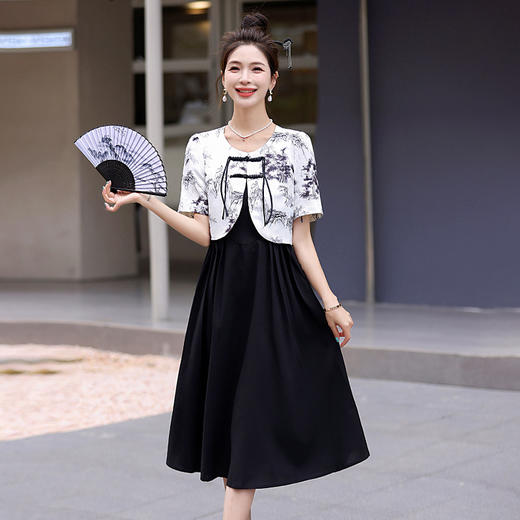 2024新款盘扣修身时尚印花新中式小外套吊带裙两件套连衣裙HR-LMJY6680 商品图0