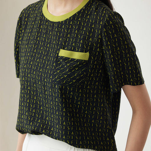 玳莎老花风圆领真丝T恤女2024年秋季新款时尚复古双绉短袖上衣  EC31101 商品图3