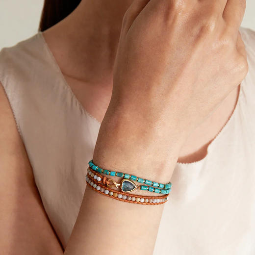 北京仓｜Chan Luu-RAHEL-绿松石 多层缠绕皮绳 手链［美国设计师］ 商品图0