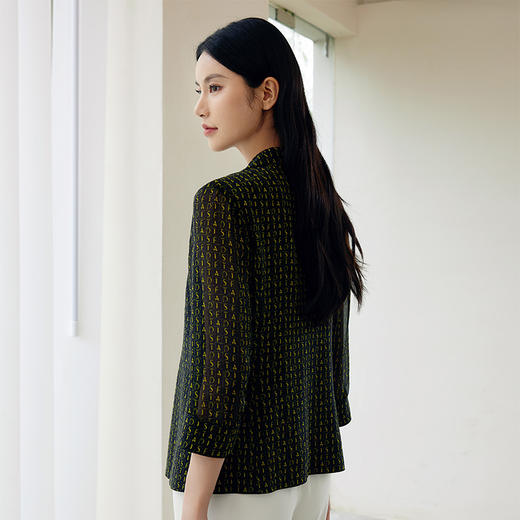 玳莎老花风真丝西装女2024年早秋新款通勤时尚印花桑蚕丝双绉外套  EC37302 商品图3