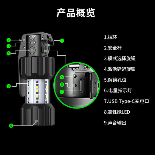 纳丽德 ND30B声光突击球训练130分贝高亮11000流明可充电 商品图1