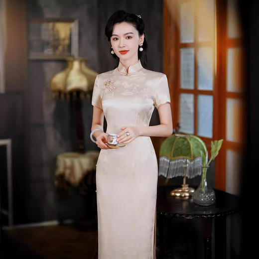 QXY醋酸旗袍长款2025季新款改良桑醋酸古时尚少女气质中国风连衣裙 商品图2