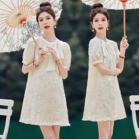 2024夏装新款小个子显高款遮肚子显瘦法式亮片雪纺连衣裙HR-HMG2829