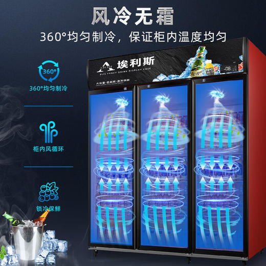 埃利斯（AILISI）商用立式展示柜 大容量冷藏柜保鲜柜 风冷便利店超市展示柜 啤酒柜饮料柜陈列柜900黑红 商品图2
