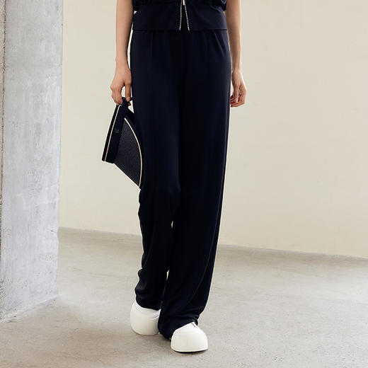 玳莎宽松直筒针织裤百搭通勤休闲裤2024年早秋新品女士松紧腰长裤  EC36302 商品图1
