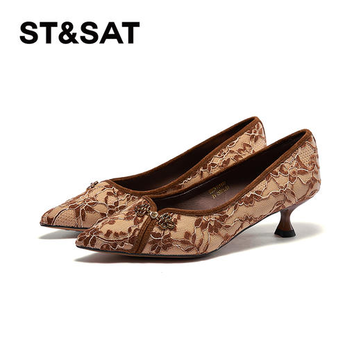 星期六中式风精致花纹气质跟鞋SSC3111177 商品图5