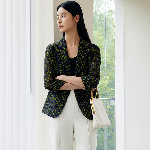 玳莎老花风真丝西装女2024年早秋新款通勤时尚印花桑蚕丝双绉外套  EC37302 商品图1