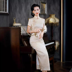 QXY醋酸旗袍长款2025季新款改良桑醋酸古时尚少女气质中国风连衣裙