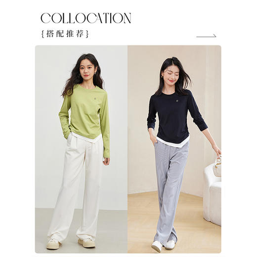 【年终特卖】熙世界假两件拼接T恤长袖秋季新款圆领休闲修身显瘦套头打底衫 商品图4