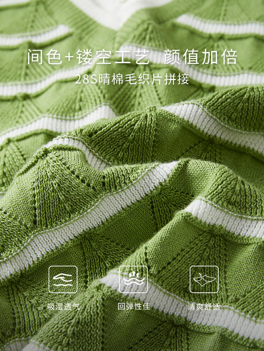 【年终特卖】熙世界翻领拼接条纹针织长袖衬衫2025秋新款宽松休闲假两件衬衣 商品图3