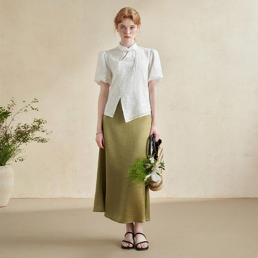 西遇法式少女感浪漫短袖衬衣女夏季新款宽松百搭中式清雅上衣D2341855 商品图1
