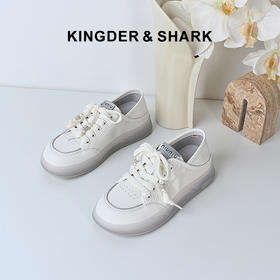 经典鲨2024年秋新品韩版时尚百搭系带舒适平底休闲小白鞋女KW279-D37271