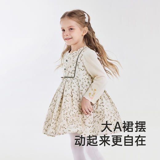 【商场同款】英氏女童连衣裙假两件裙子秋季长袖百褶裙新款 商品图3