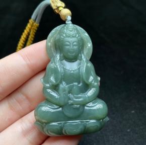 玉美人菲菲HZ#和田玉净瓶观音吊坠约54*36mm 商品图0
