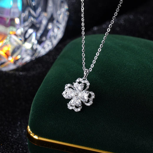子佩集S925银【四叶雪】套链【XL040113】时尚四叶草可转动项链2401 商品图0