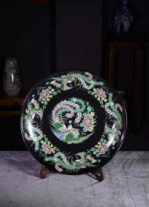 黑地素三彩九凤盘 商品图0
