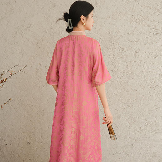 2024装新款新中式人丝提花复古女士连衣裙国风改良式旗袍L24031 商品图3