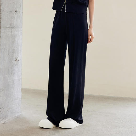 玳莎宽松直筒针织裤百搭通勤休闲裤2024年早秋新品女士松紧腰长裤  EC36302 商品图2