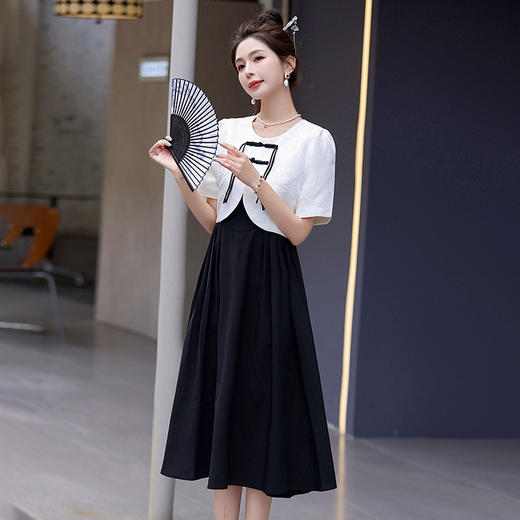 2024新款盘扣修身时尚印花新中式小外套吊带裙两件套连衣裙HR-LMJY6680 商品图1