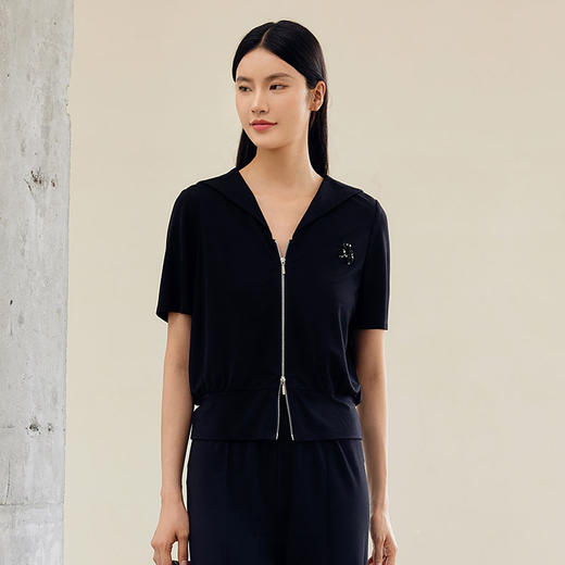 玳莎海军领短款外套女2024年秋季新款钉珠拉链设计感小众针织衫  EC37101 商品图2