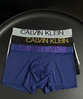 礼盒装一盒三条！三条装Calvin Klein CK男士内裤中腰舒适透气冰丝平角裤。   灰蓝黑三条内裤