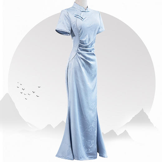 新中式鱼尾改良旗袍2024新款气质少女年轻款修身提花国风连衣裙KK1059 商品图2