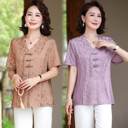 MC 2421夏装V领仿真丝小衫宽松洋气缎面上衣 商品图2