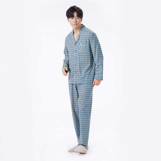 都市丽人都市锋尚睡衣亲情蜜语长袖梭织磨毛色织格薄男士梭织棉套装FHT0B7 商品图2