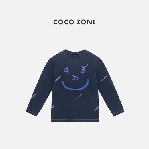 COCO ZONE 100棉设计感笑脸印花圆领长袖T恤CC2C1394 商品图0