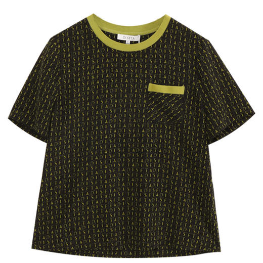 玳莎老花风圆领真丝T恤女2024年秋季新款时尚复古双绉短袖上衣  EC31101 商品图4