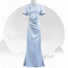 新中式鱼尾改良旗袍2024新款气质少女年轻款修身提花国风连衣裙KK1059