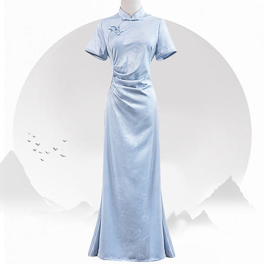 新中式鱼尾改良旗袍2024新款气质少女年轻款修身提花国风连衣裙KK1059 商品图0