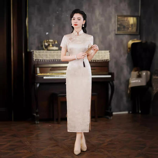 QXY醋酸旗袍长款2025季新款改良桑醋酸古时尚少女气质中国风连衣裙 商品图1