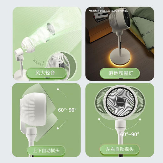 8月内购 松下空气循环扇家用直流变频电风扇落地扇3D立体广角送风轻音节能轻柔电风扇一级能效F-CW1801C-W 商品图4