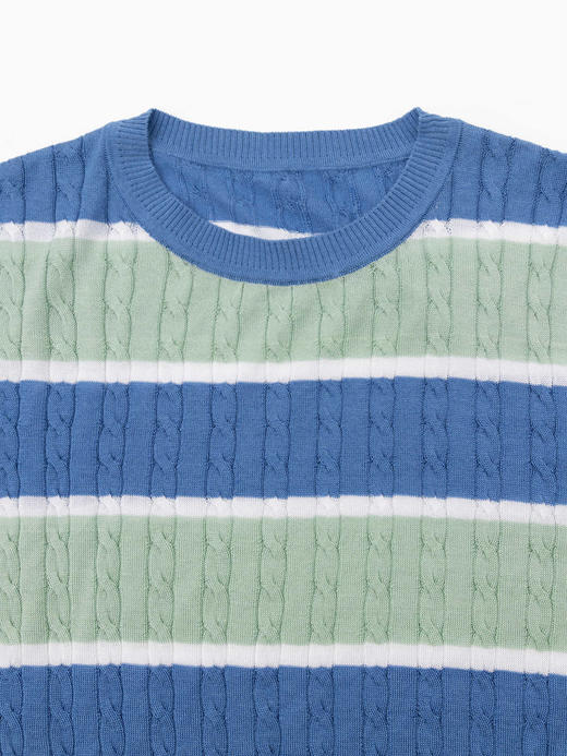 COCO ZONE莱塞尔棉混纺拼色条纹短袖针织衫气质圆领上衣CC1B0900 商品图5